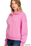 Zenana Fleece High Neck Half Zip Sweatshirt - Trendsi - Flyclothing LLC