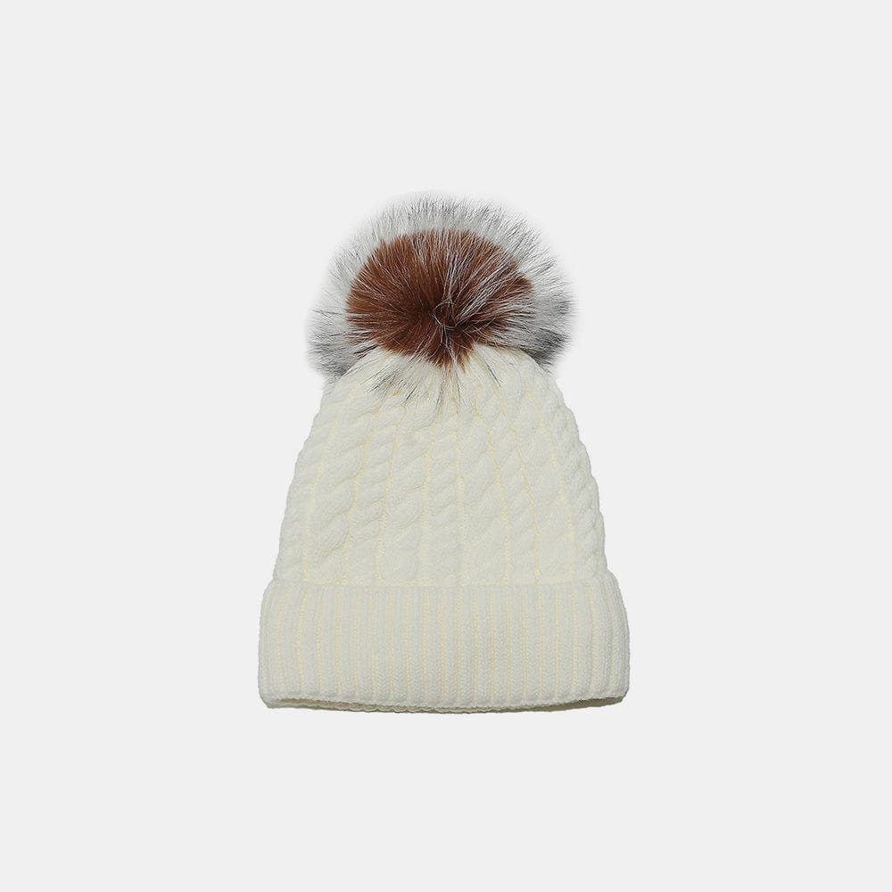 Cable Knit Winter Hat with Pompom - Trendsi