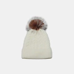 Cable Knit Winter Hat with Pompom - Trendsi