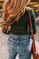 Square Neck Long Sleeve Bodysuit - Trendsi - Flyclothing LLC