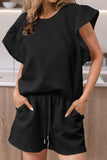 Ruffled Round Neck Top and Drawstring Shorts Set - Trendsi - Flyclothing LLC
