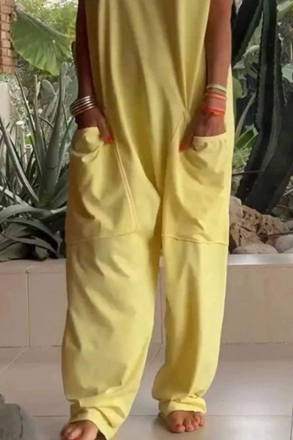 Full Size Casual V-Neck Short Sleeve Jumpsuit with Pockets Plus Size - Trendsi - Flyclothing LLC