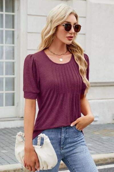 Round Neck Short Sleeve T-Shirt - Trendsi - Flyclothing LLC