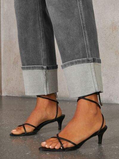 High Waisted Straight Leg Rolled Jeans - Trendsi - Flyclothing LLC