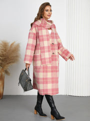 Plaid Button Up Long Sleeve Coat - Trendsi