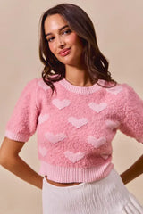 SO ME All Over Heart Valentine Cropped Sweater - Trendsi - Flyclothing LLC
