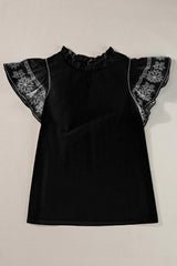 Ruffled Mock Neck Cap Sleeve Blouse - Trendsi - Flyclothing LLC