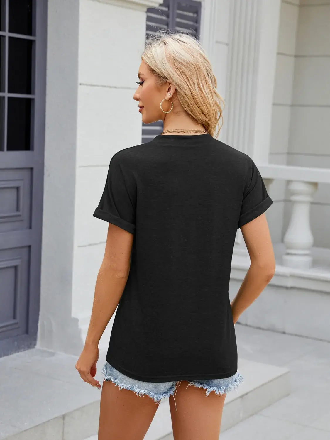 Florira Notched Short Sleeve T-Shirt - Trendsi - Flyclothing LLC