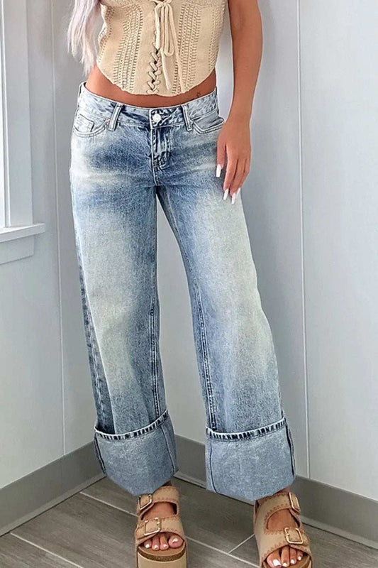 Washed Wide Leg Jeans with Pockets - Trendsi - Flyclothing LLC