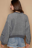 POL Round Neck Heart Patch Zipper Point Sleeve Sweater - Trendsi