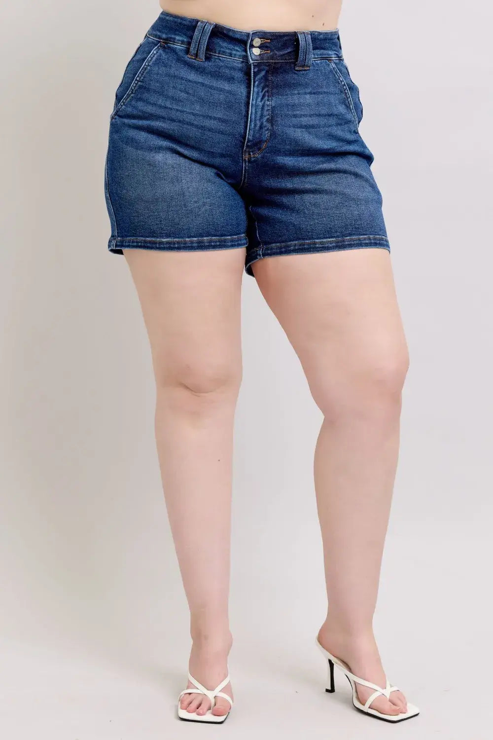 Judy Blue Full Size Double Button Waistband Denim Shorts Plus Size - Trendsi - Flyclothing LLC