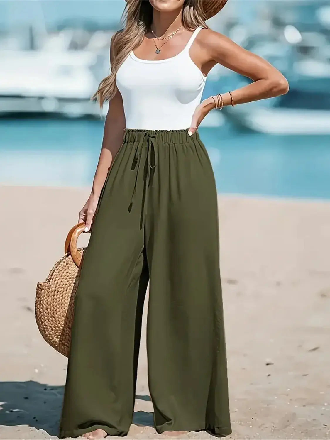 Drawsrting Wide leg Pants - Trendsi - Flyclothing LLC