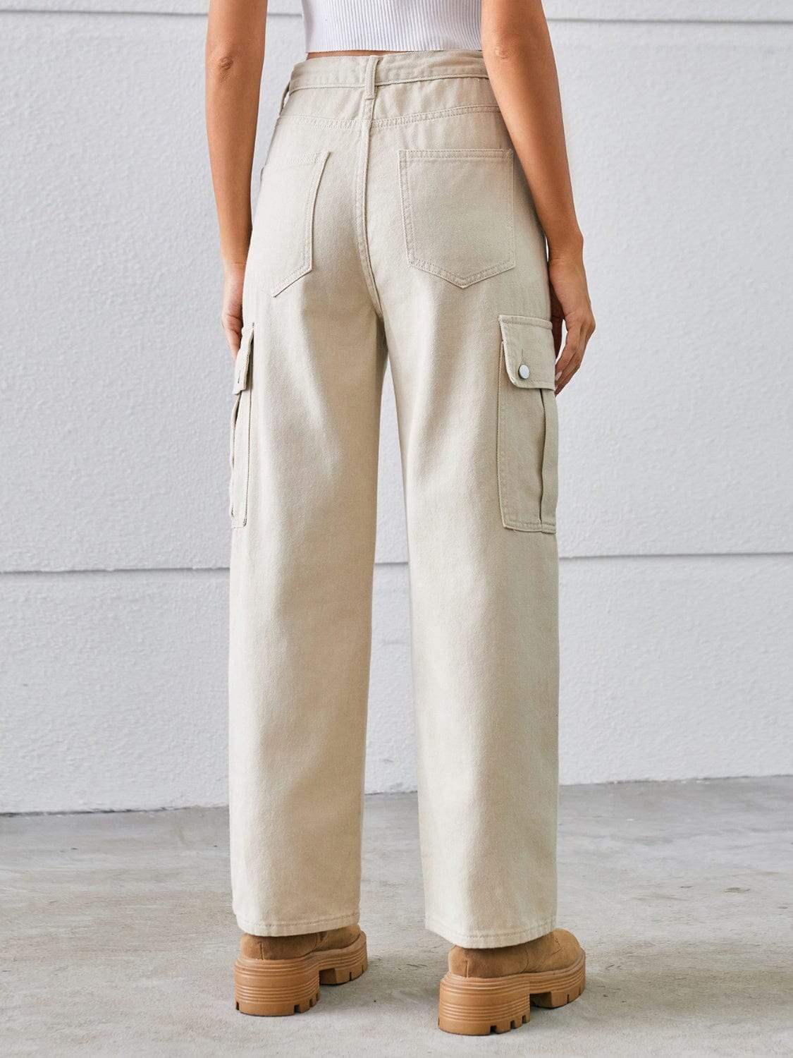 Drawstring Mid-Rise Waist Straight Cargo Jeans - Trendsi - Flyclothing LLC