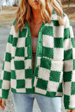 Checkered Snap Down Long Sleeve Jacket - Trendsi