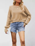 Round Neck Dropped Shoulder Sweater - Trendsi - Flyclothing LLC