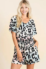 BiBi Gradation Leopard Soft Knit V-neck Romper - Trendsi - Flyclothing LLC