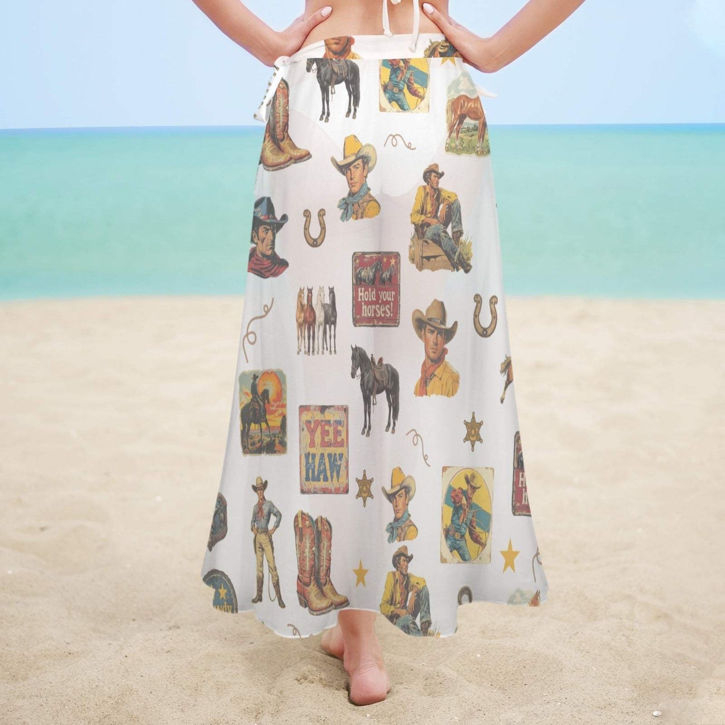 Baha Ranch Vintage Cowboy Collage Beach Coverup Skirt