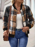 Plus Size Plaid Baseball Collar Zip Up Jacket - Trendsi - Flyclothing LLC