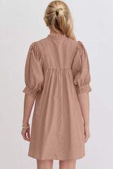 Oh Frill Notched Puff Sleeve Babydoll Mini Dress - Trendsi - Flyclothing LLC