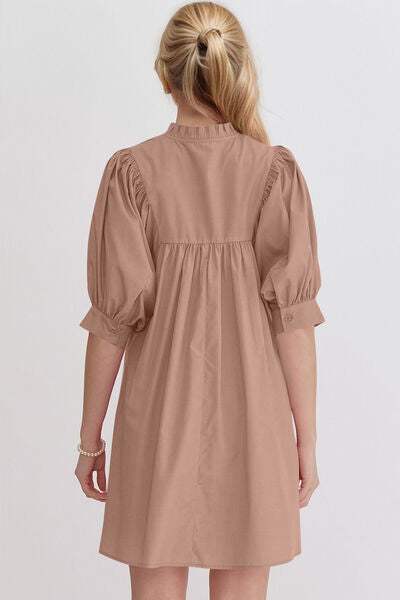Oh Frill Notched Puff Sleeve Babydoll Mini Dress - Trendsi - Flyclothing LLC