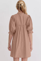Oh Frill Notched Puff Sleeve Babydoll Mini Dress - Trendsi
