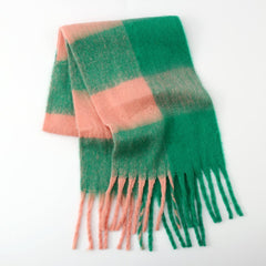 Fringe Contrast Plaid Polyester Scarf - Trendsi