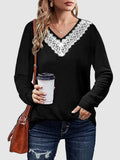 Lace Detail V-Neck Long Sleeve T-Shirt - Trendsi - Flyclothing LLC