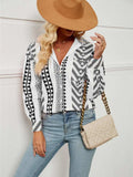 Geometric Collared Neck Long Sleeve Shirt - Trendsi - Flyclothing LLC