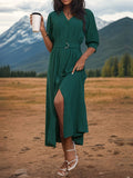 Button Up Half Sleeve Dress - Trendsi