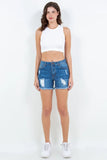 American Bazi High Waist Distressed Frayed Denim Shorts - Trendsi