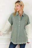 Raw Hem Collared Neck Button Up Long Sleeve Jacket - Trendsi - Flyclothing LLC