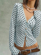 Polka Dot Button Down Textured Long Sleeve Blouse - Trendsi - Flyclothing LLC