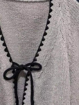 Full Size Chic Tie-Front Contrast-Trim Cardigan Plus Size - Trendsi - Flyclothing LLC