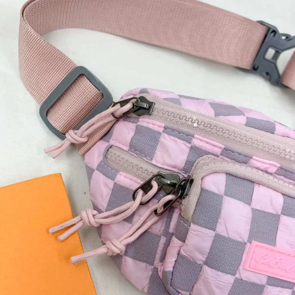 Checkered Adjustable Strap Nylon Crossbody Bag - Trendsi - Flyclothing LLC