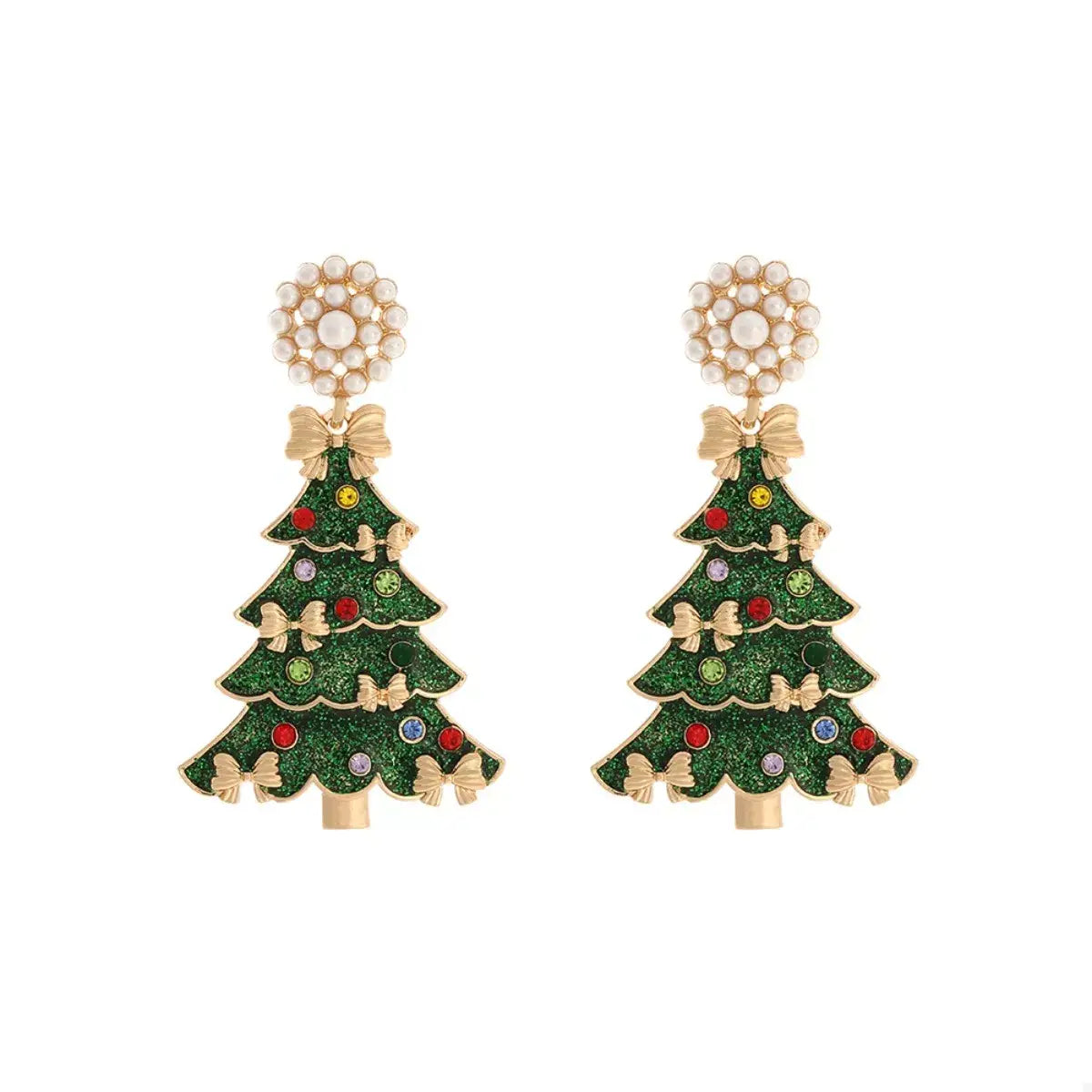 Christmas Tree Bow Earrings - Trendsi - Flyclothing LLC