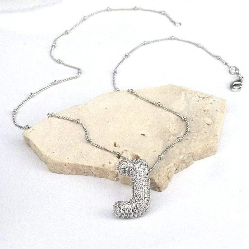 Copper Inlaid Zircon Letter Pendant Necklace - Trendsi - Flyclothing LLC