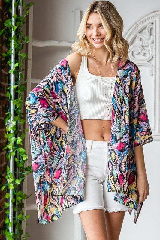 Heimish Full Size Multi Color Snake Open Cardigan Plus Size - Trendsi - Flyclothing LLC
