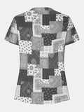 Printed Notched Short Sleeve Blouse - Trendsi