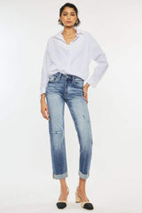 Kancan High Rise Cuffed Straight Jeans - Trendsi - Flyclothing LLC