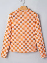 Abstract Halloween Pattern Long Sleeve Mock Neck Blouse - Trendsi - Flyclothing LLC