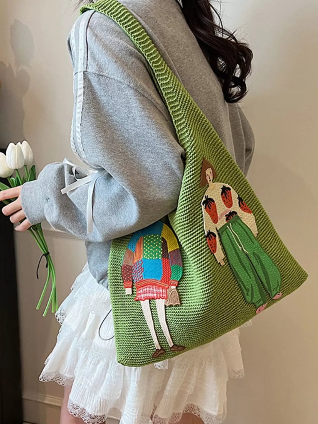 Knitted Embroidered Shoulder Bag - Trendsi - Flyclothing LLC