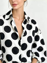 Polka Dot Puff Sleeve Shirt - Trendsi - Flyclothing LLC
