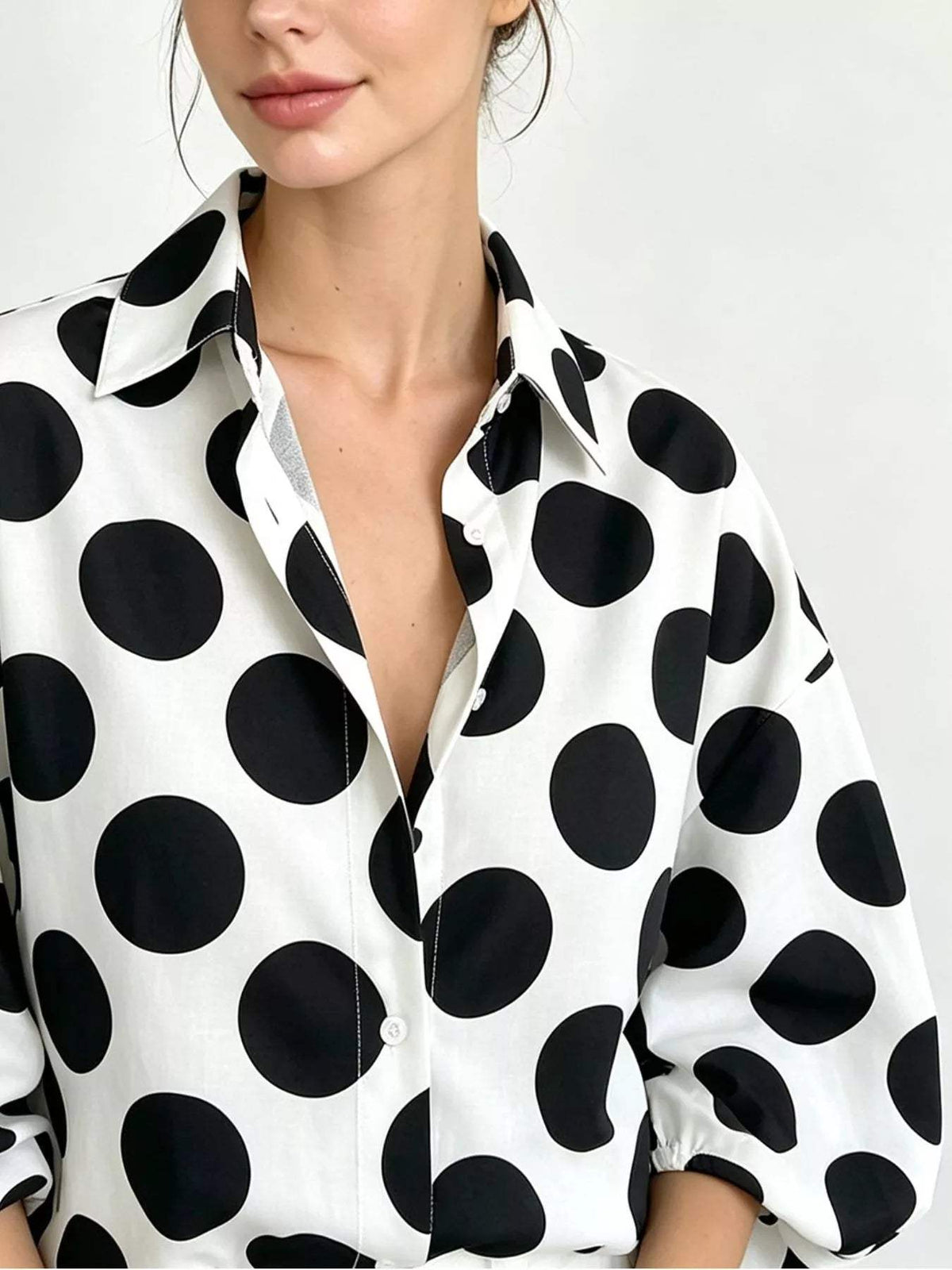 Polka Dot Puff Sleeve Shirt - Trendsi - Flyclothing LLC