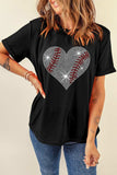 Rhinestone Heart Round Neck Short Sleeve T-Shirt - Trendsi - Flyclothing LLC