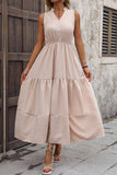 Decorative Button Notched Tiered Dress - Trendsi