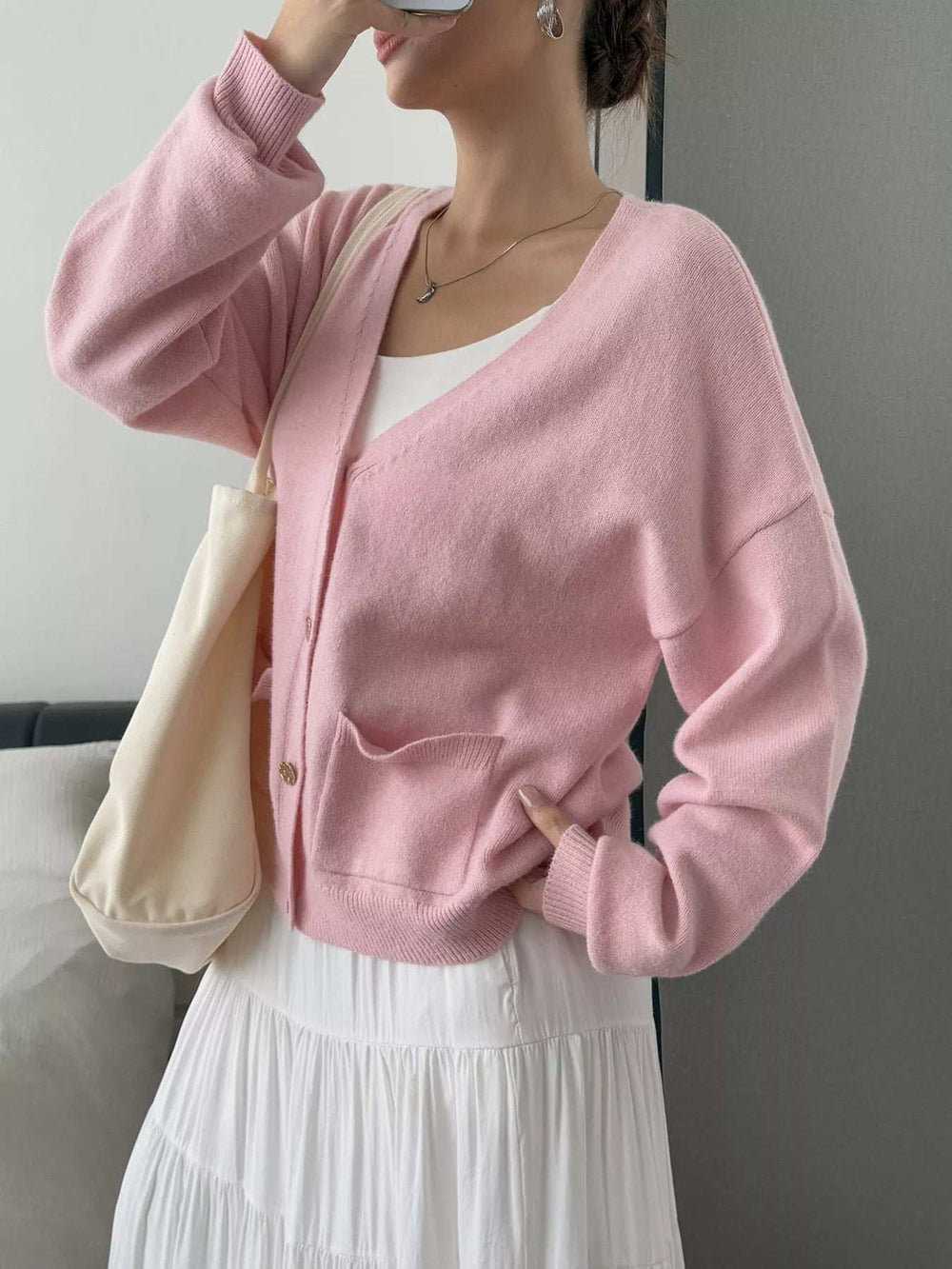V-Neck Button-Down Cardigan - Trendsi - Flyclothing LLC