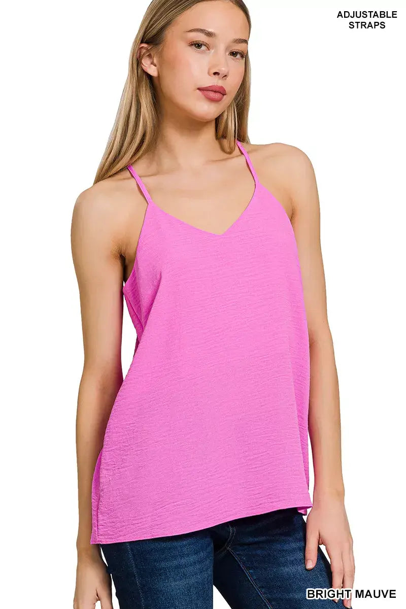 Zenana Woven Airflow Adjustable Strap V-Neck Cami - Trendsi - Flyclothing LLC