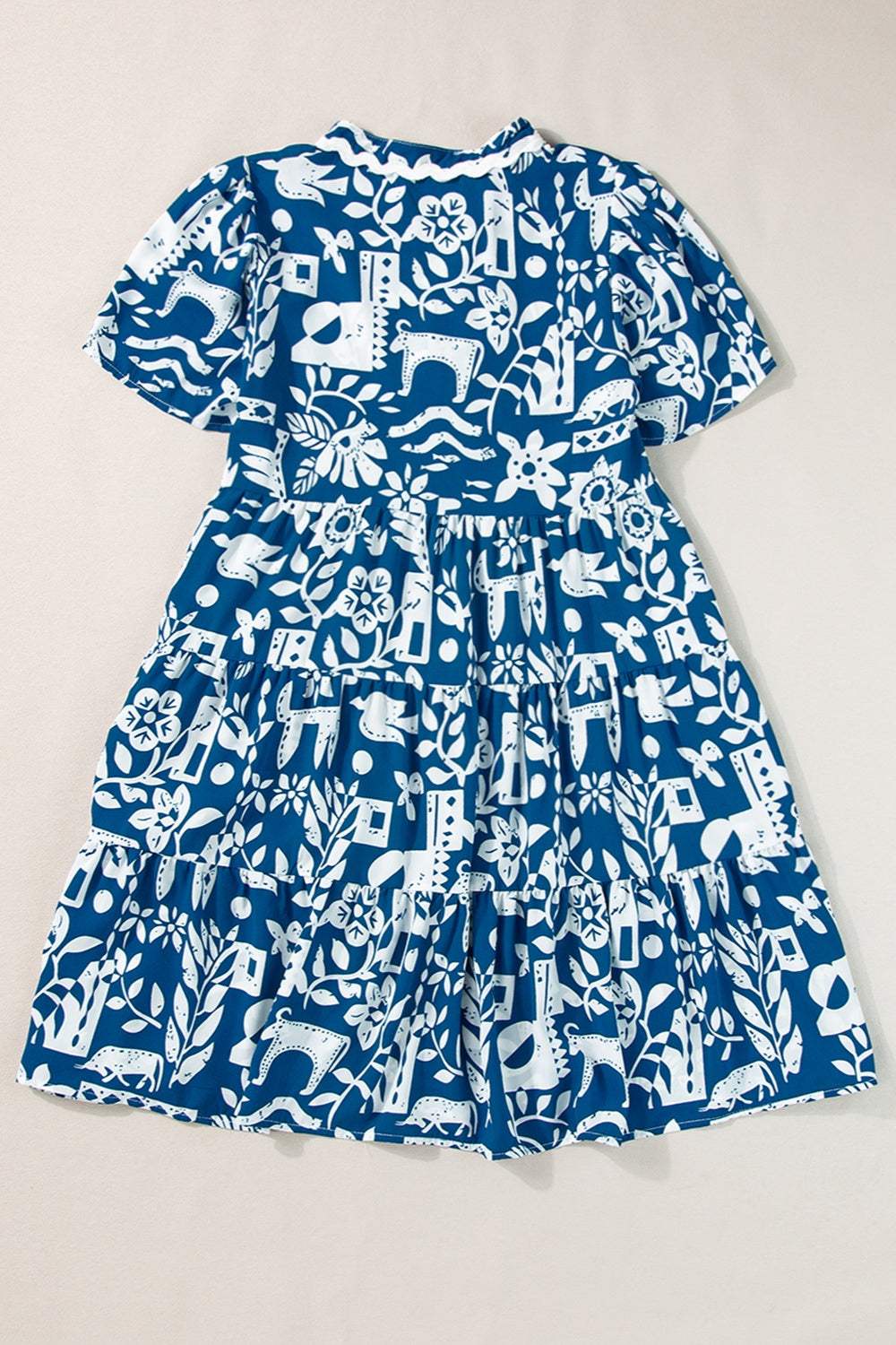 Printed Notched Short Sleeve Mini Dress - Trendsi - Flyclothing LLC