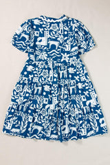 Printed Notched Short Sleeve Mini Dress - Trendsi - Flyclothing LLC