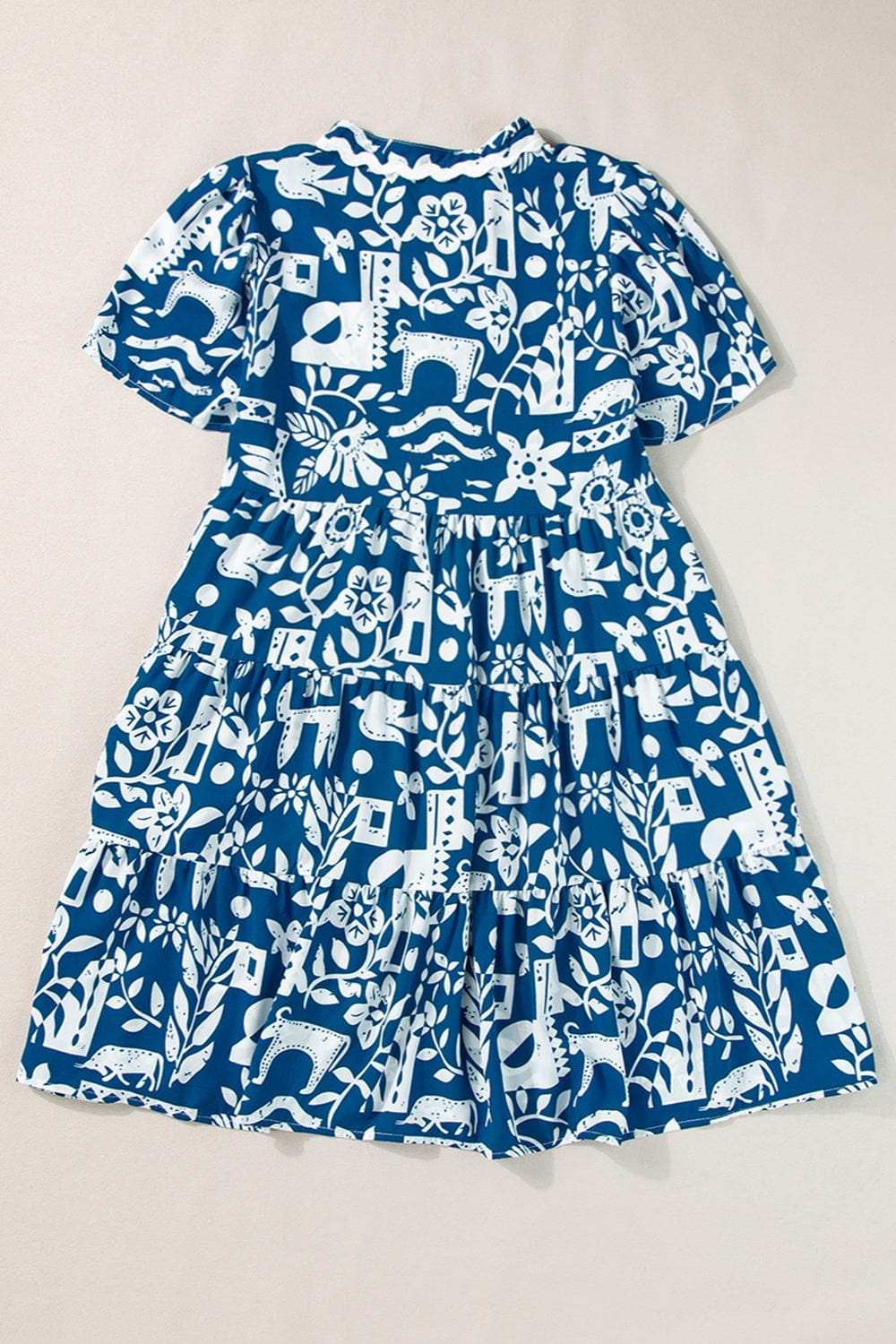 Printed Notched Short Sleeve Mini Dress - Trendsi - Flyclothing LLC